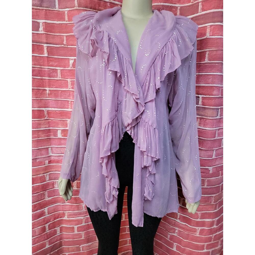 MARRIKA NAKK BEAUTIFUL VINTAGE PINK WOMENS CARDIGAN RUFFLED NECKLINE SZ XL? #CB9